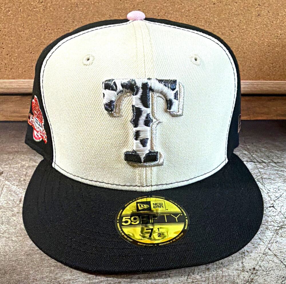 Exclusive New Era 59FIFTY Texas Rangers Glow In The Dark Cow Print Hat 7 1/2